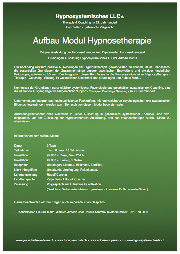 Aufbau Modul Hypnosystemisches LLC - Hypnosetherapie