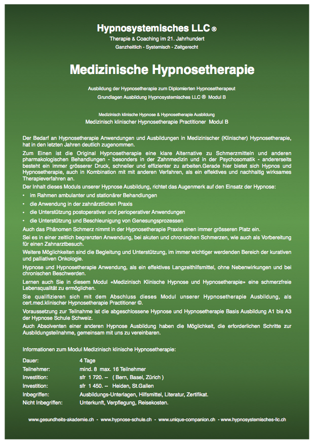 Medizinisch klinische Hypnosetherapie Ausbildung